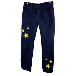 Dript Denim Size 32 Blue Velvety Moon and Stars Button Fly Straight Leg Pants